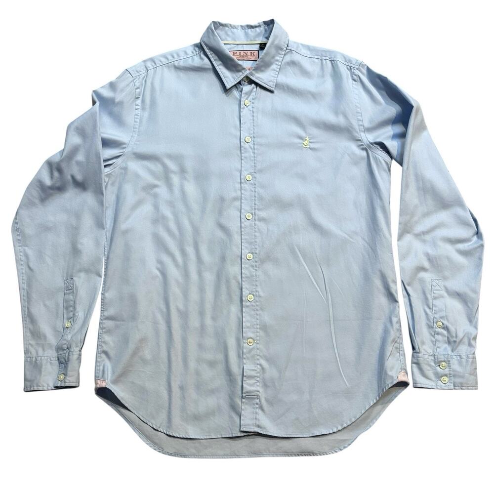 PINK Thomas Pink Shirt Men's Light Blue Slim Casual Embroidered Logo XL